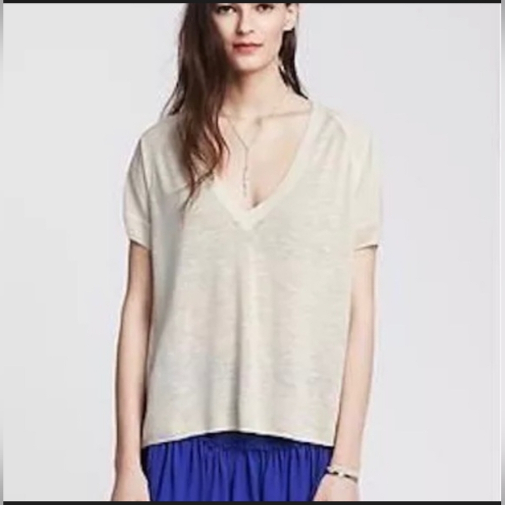 XL Banana Republic Linen Blend V-neck Bohemian Business Casual Travel Peasant